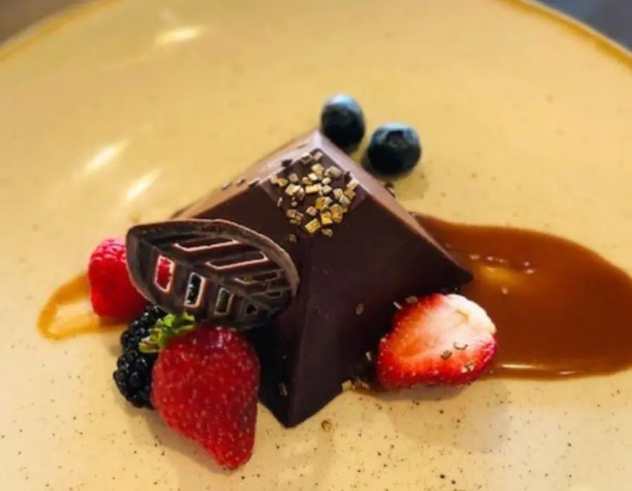 Inn On The Twenty’s chocolate marquise dessert.