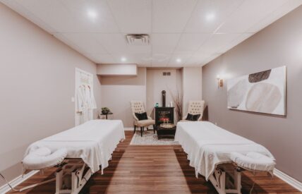 Couples spa treatment room at Spa On The Twenty in Jordan, Ontario