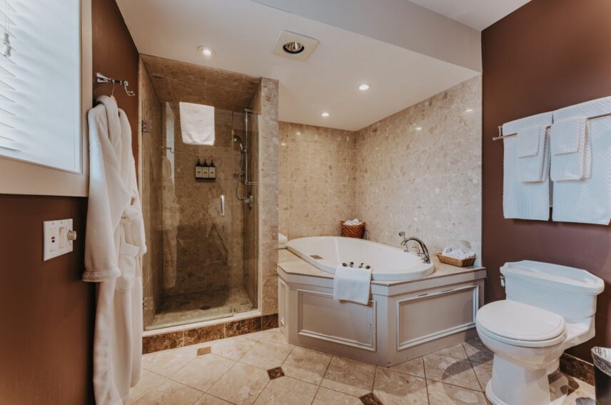 Bathroom of the Lower Cottage guest suite at Queen's Landing in Niagara-on-the-Lake.