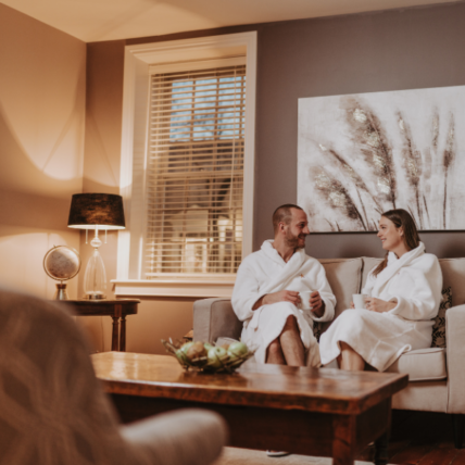 A couple waits for their spa treatments at Spa On The Twenty in Jordan, Ontario.