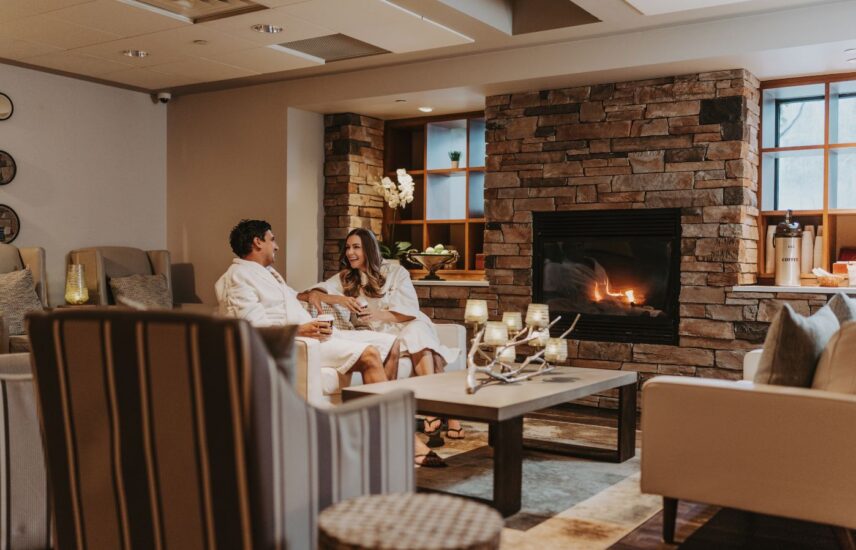 A couple relaxing in the spa lounge after the Yon-Ka Vitamin C25 Facial.