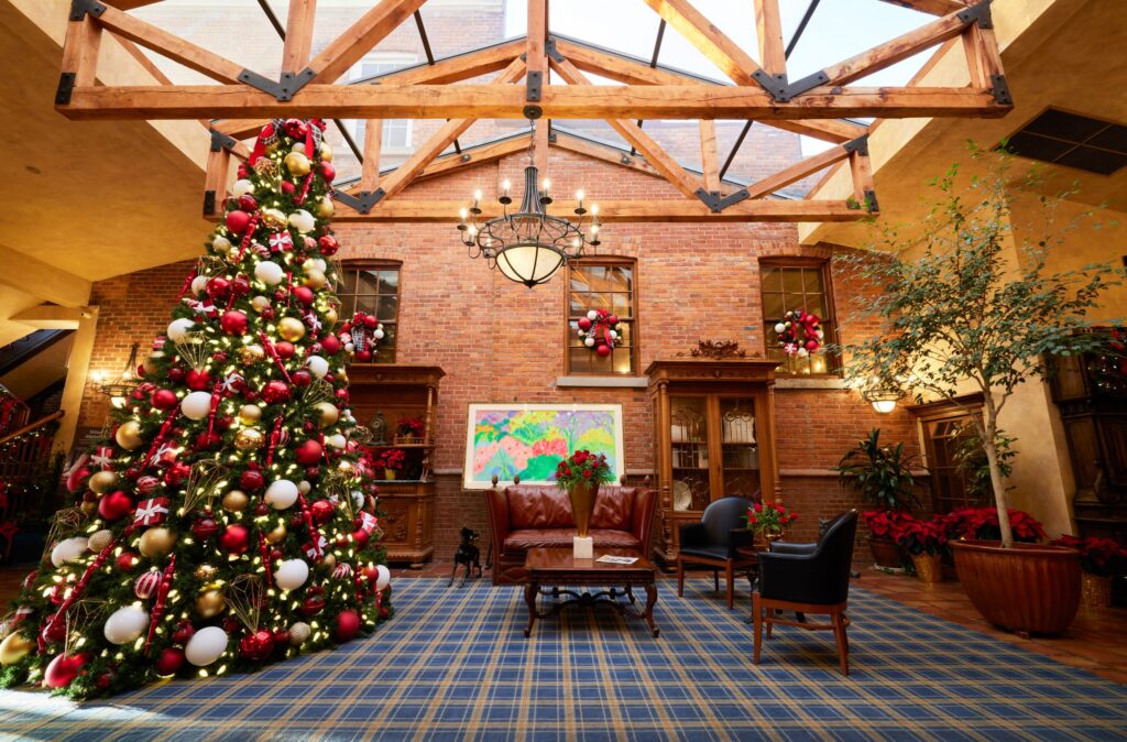 Festively decorated Christmas tree for a Christmas Wonderland at Pillar and Post