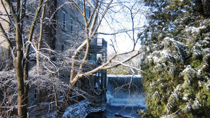 The waterfall outside of Millcroft Inn & Spa in Caledon, Ontario.