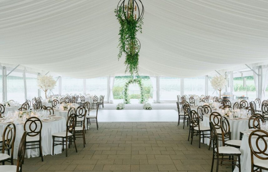 Chateau des Charmes vineyard courtyard wedding tent