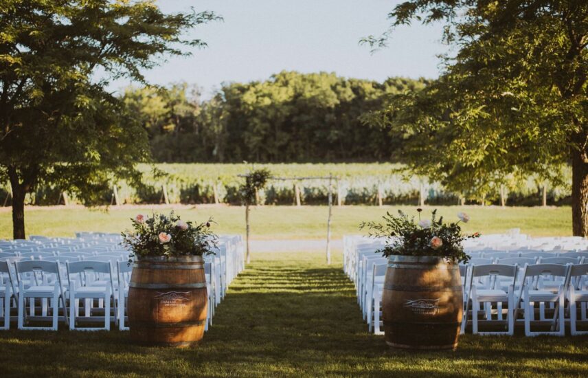 A vineyard wedding ceremony hosted at Château des Charmes in Niagara-on-the-Lake.