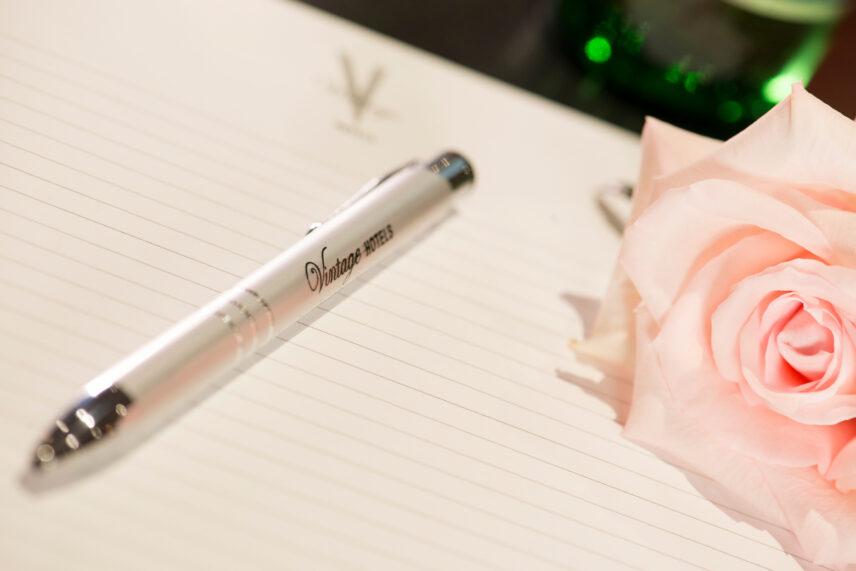 Elegant event registration space at Queen’s Landing.