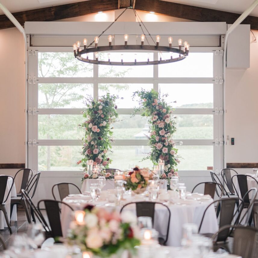 Wedding reception set-up at Cave Spring Vineyard a wedding venue in Niagara's wine country