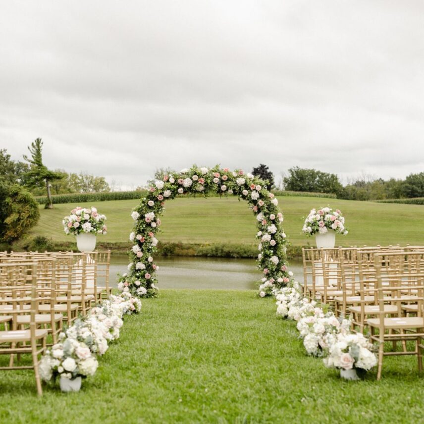 A spring wedding ceremony in Niagara in wine country at Sue-Ann Staff Estate Winery