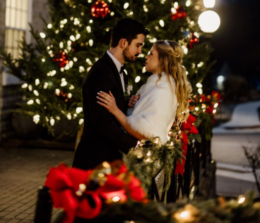 Couple at their Christmas Wedding Reception in Jordan, Ontario