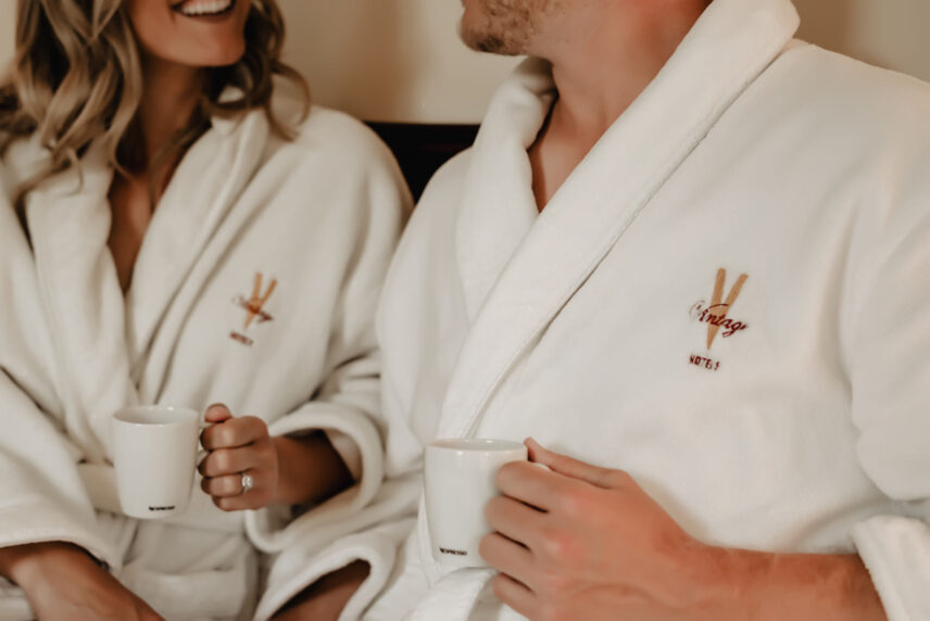 Couple in spa robes at Millcroft Inn & Spa in Caledon, Ontario
