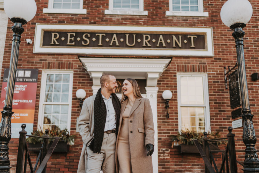 Romantic winter couple at Inn On The Twenty in Jordan Village, Ontario