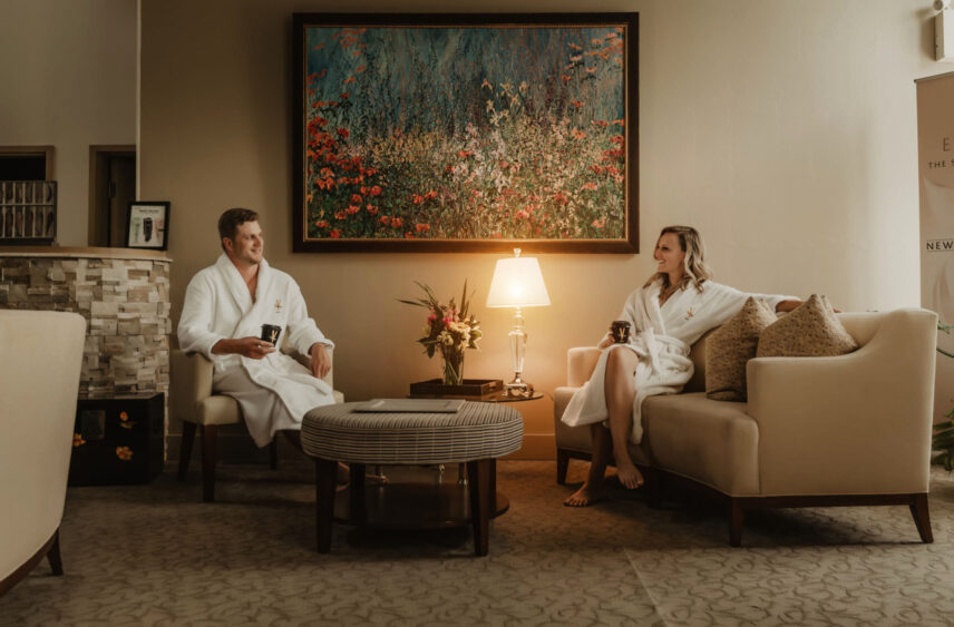 Couple relaxing in spa lounge at Millcroft Inn & Spa in Caledon, Ontario
