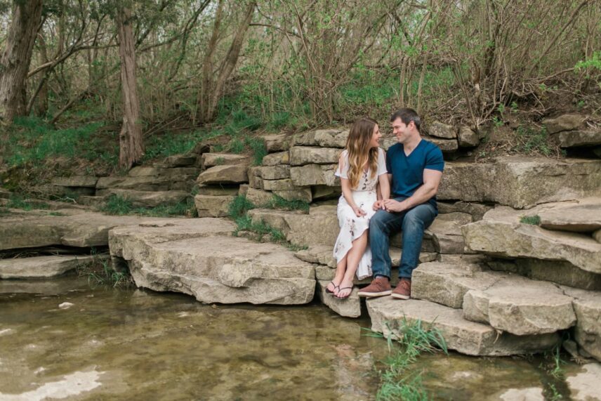 Couple near waterfall at Balls Falls Conservation Area in Niagara