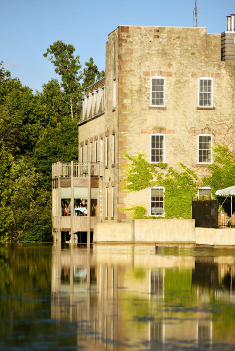 Historic stone façade of the former Alton Knitting Mill, now Millcroft Inn & Spa in Caledon Ontario