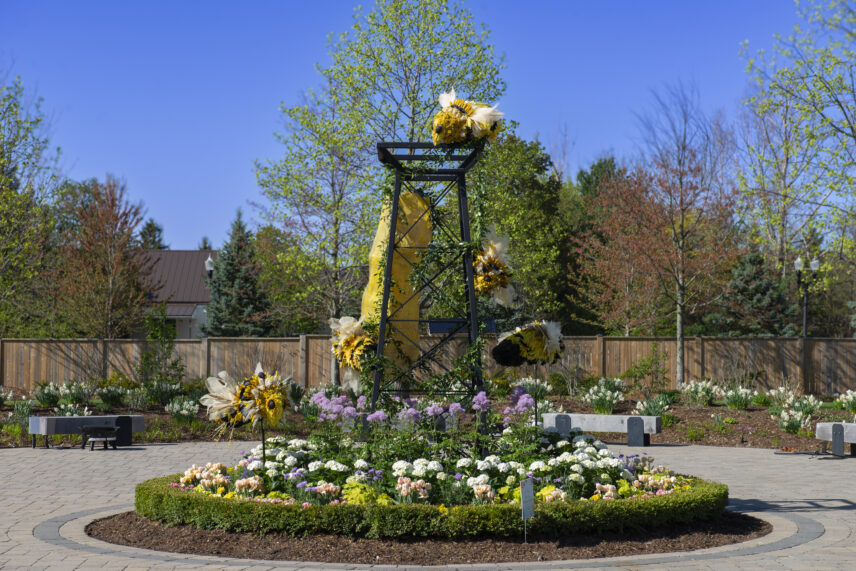 Beehive floral installation during Niagara-on-the-Lake In Bloom festival in Niagara-on-the-Lake