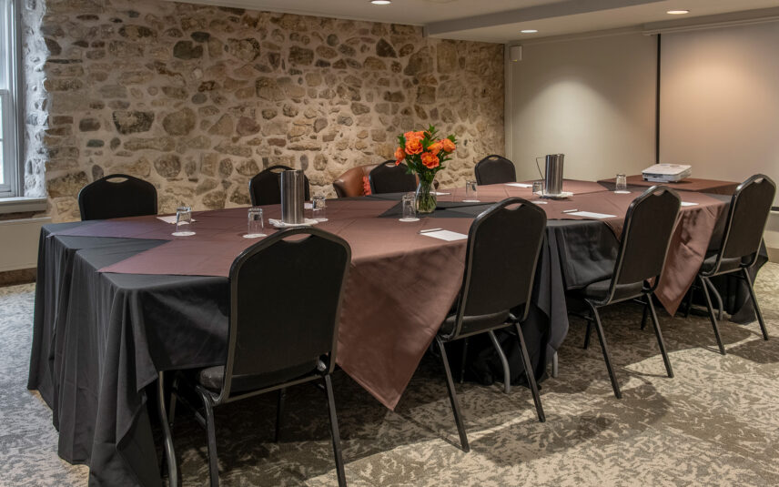 Paisley Room meeting venue set up as a boardroom near Caledon, Ontario at Millcroft Inn and Spa