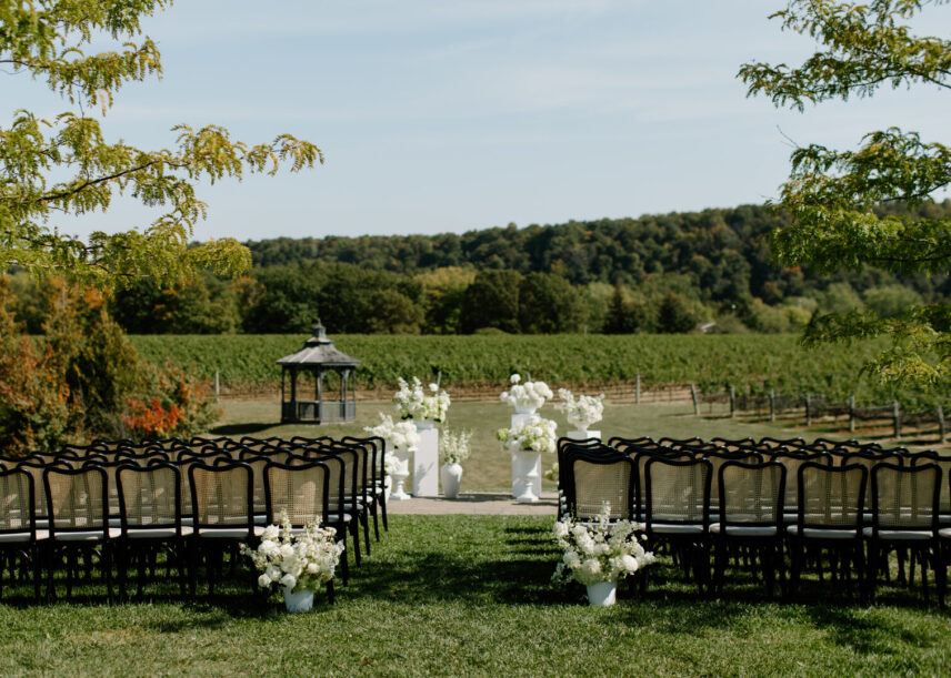 black and white wedding décor at The Barns at Cave Spring