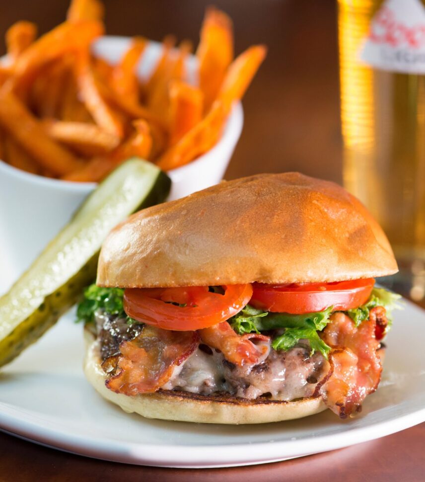 Burger and fries from Jordan House Tavern in Jordan, Ontario