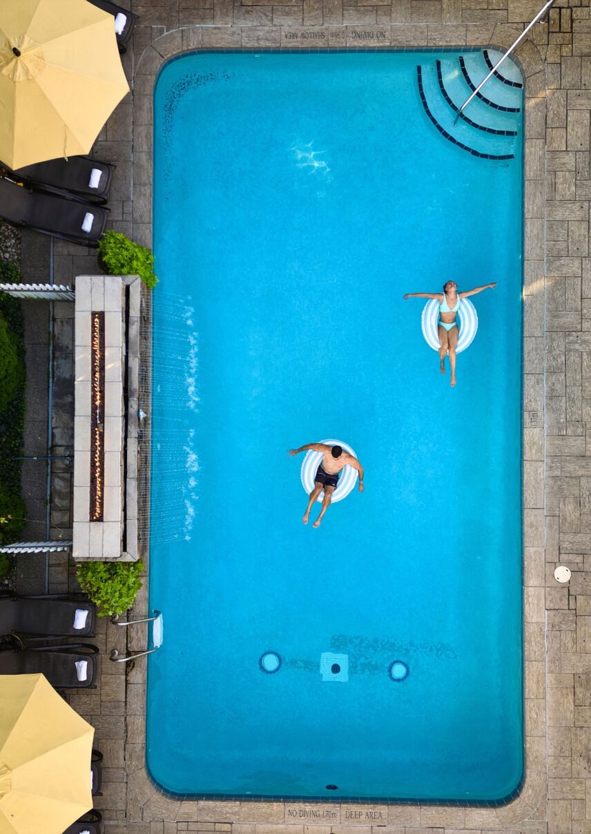 Outdoor pool at Pillar and Post a wine country resort in Niagara-on-the-Lake.