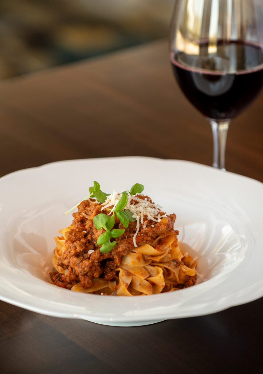 Tagliatelle Alla Bolognese a signature dish served at La Regina Restaurant in Niagara-on-the-Lake.