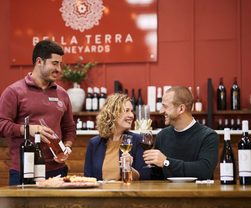 Guided wine tasting at Bella Terra Vineyards in Niagara-on-the-Lake's wine country.