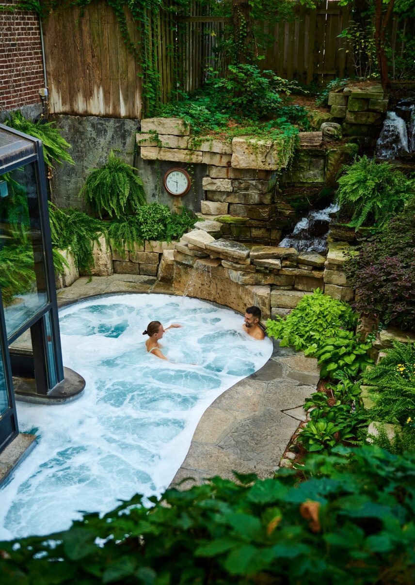 Quiet moment in the hot spring pools at Pillar and Post's spa, 100 Fountain Spa in Niagara-on-the-Lake.