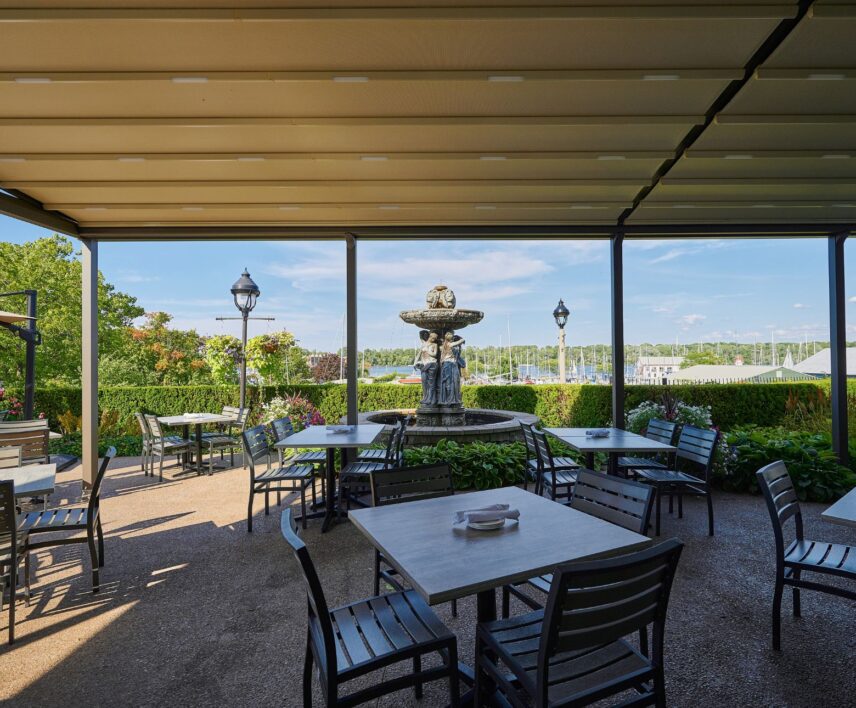 Bacchus Lounge and patio at Queen's Landing Hotel in Niagara-on-the-Lake.