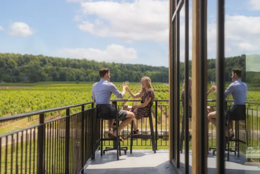 Couple visiting a Niagara wine country vineyard near Queen’s Landing in Niagara-on-the-Lake