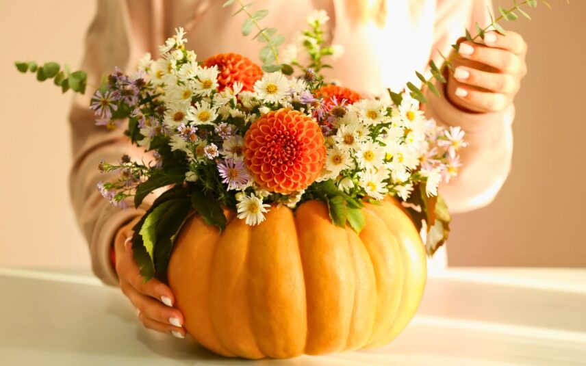 Outdoor Pumpkin Planter Idea from Clipping's Floral Design.