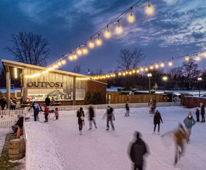 Outdoor ice skating rink at The Gardens at Pillar and Post hotel in Niagara-on-the-Lake